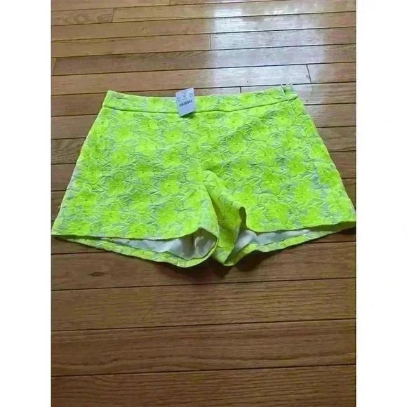 J.Crew Factory Women's Neon Yellow Floral Embroidered Chino Shorts Size 2 - Picture 2 of 8